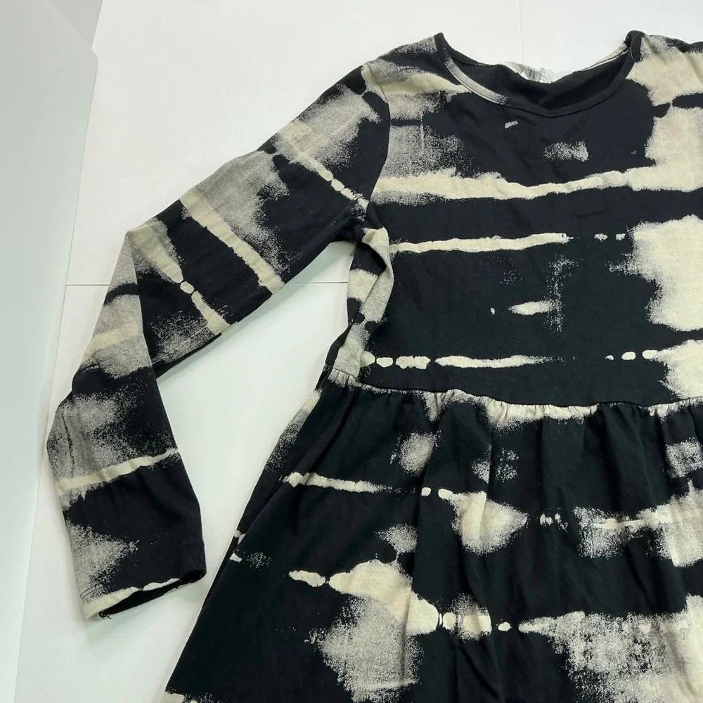 H&M Black Acid Wash Stripe Dress Kids Size 8/10 Long Sleeve Cotton Skater